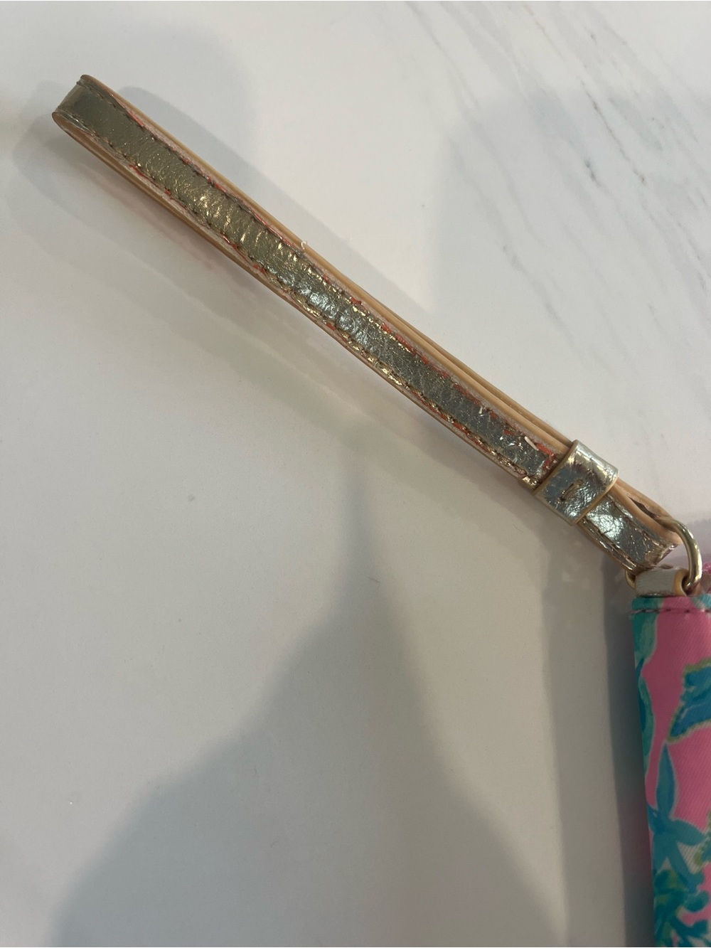 Lilly Pulitzer Pink Tropical Print Wristlet Wallet with Gold Strap - Picture 3 of 11